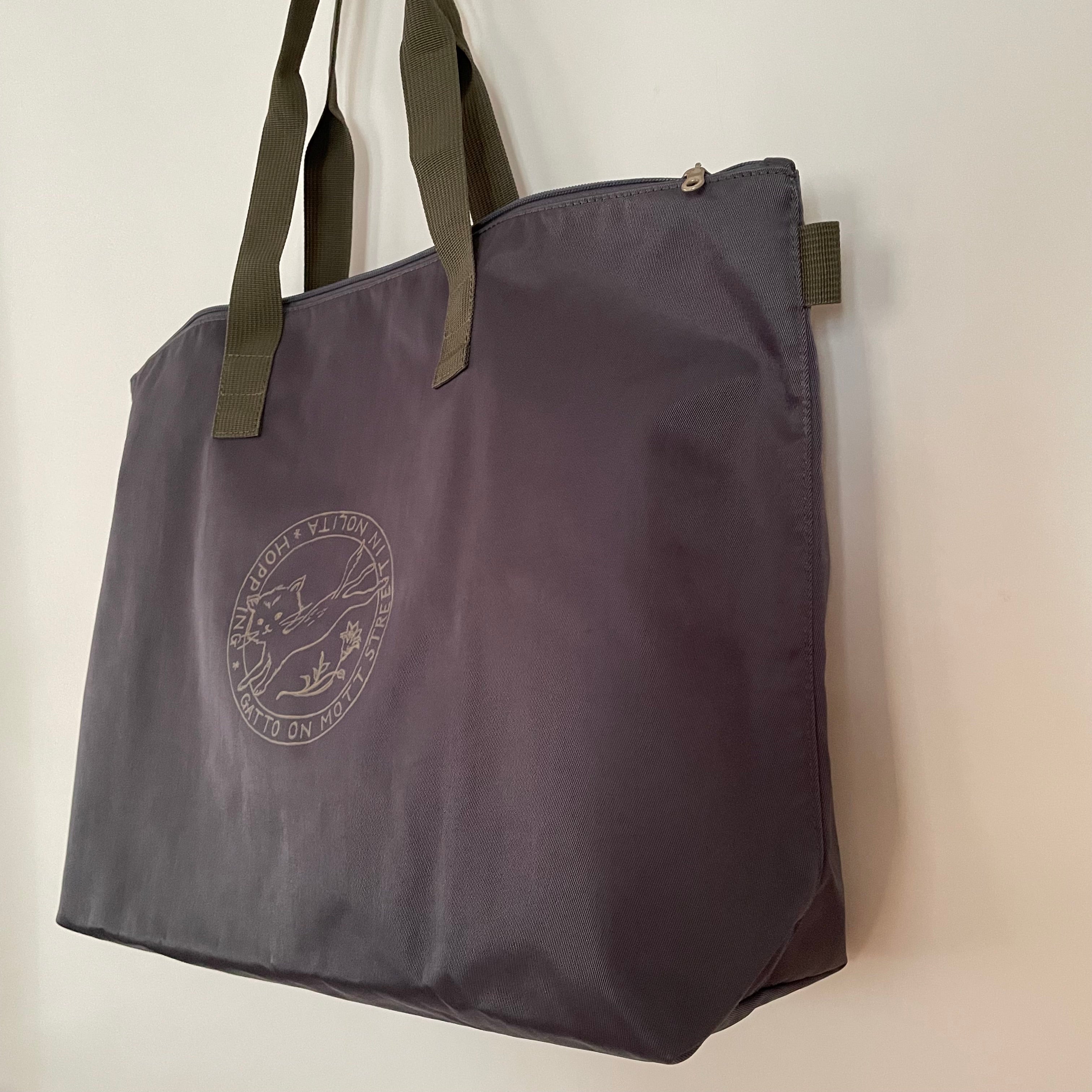 Tania-C | Tote Bag All-Nylon with Cat Print Motif | Grey